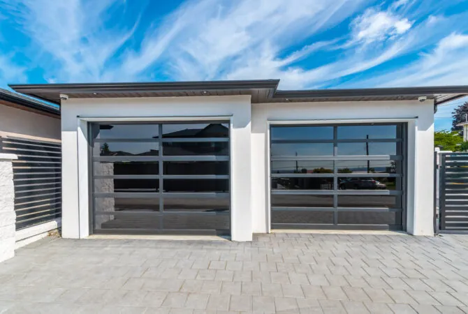 Modern garage with glass doors